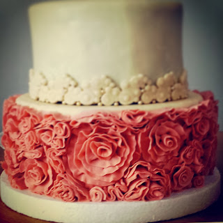 ruffled wedding cake in old rose