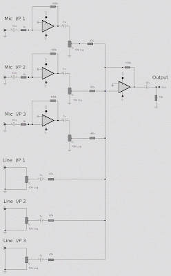 simple 6 line audio mixer - Electronic Circuit Collection