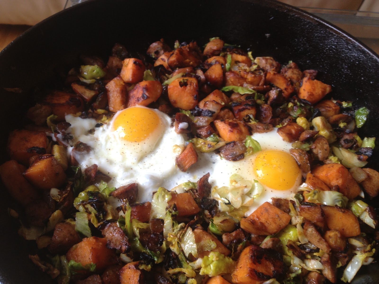 SUNDAYS IN Sweet Potato, Brussels Sprout & Sausage Hash