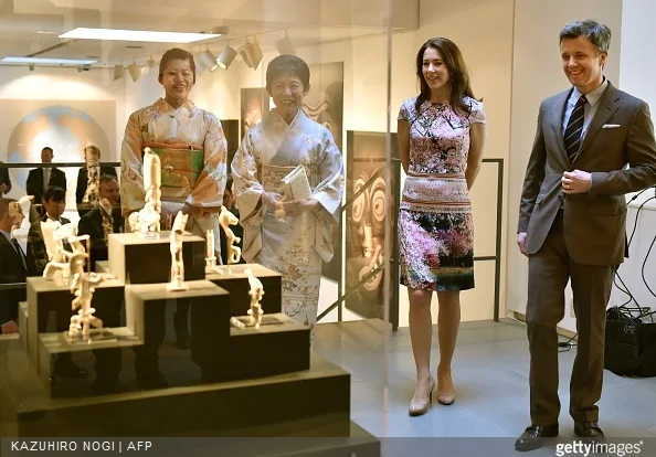 Danish Crown princess Mary and Crown Prince Frederik visit the official opening of the exhibition about Greenland, 'Spiritual Greenland', with Japanese Princess Takamado and her daughter Princess Tsuguko (L) in Tokyo