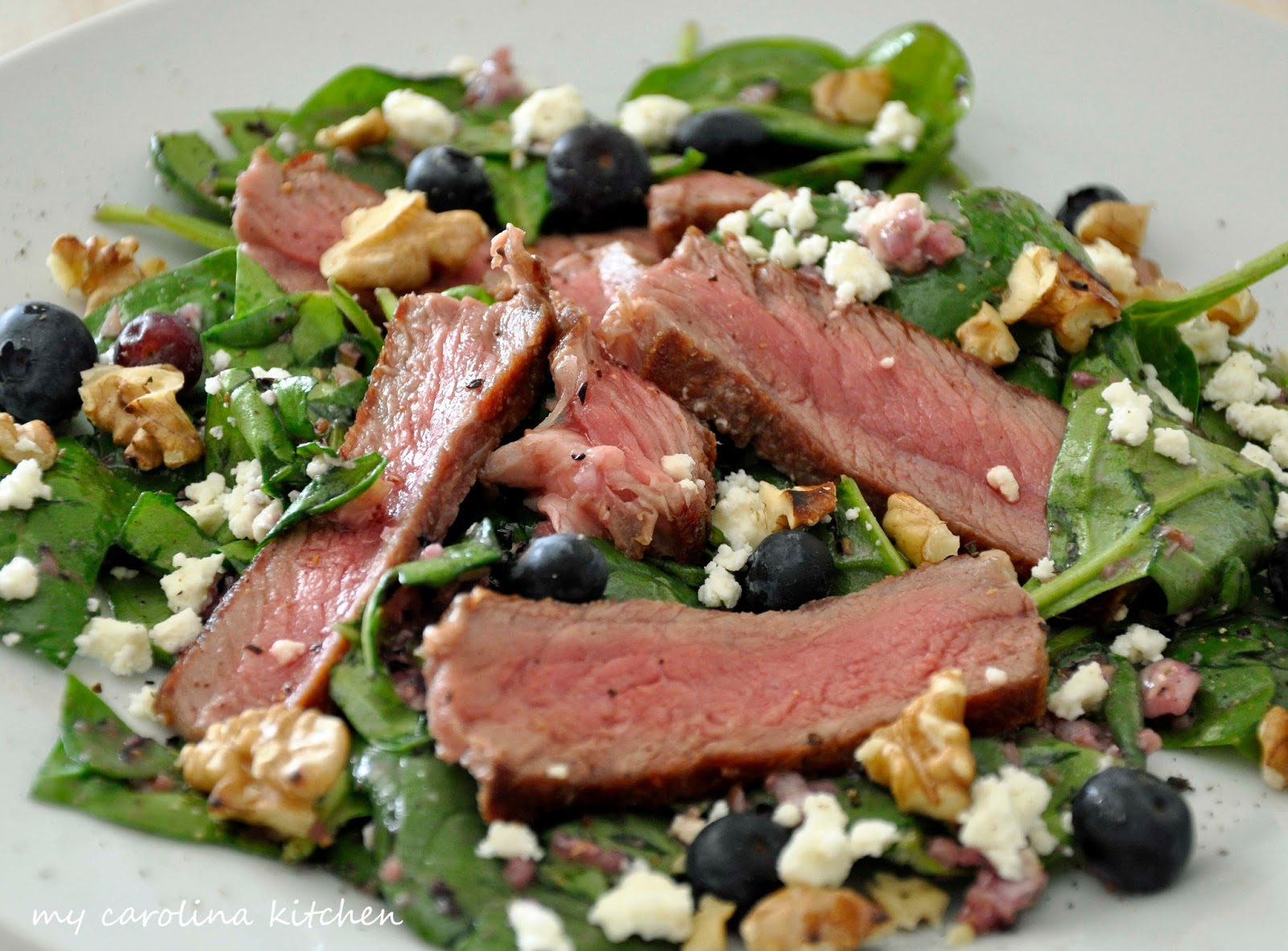 My Carolina Kitchen Steak Salad with Spinach, Blueberries, & Toasted