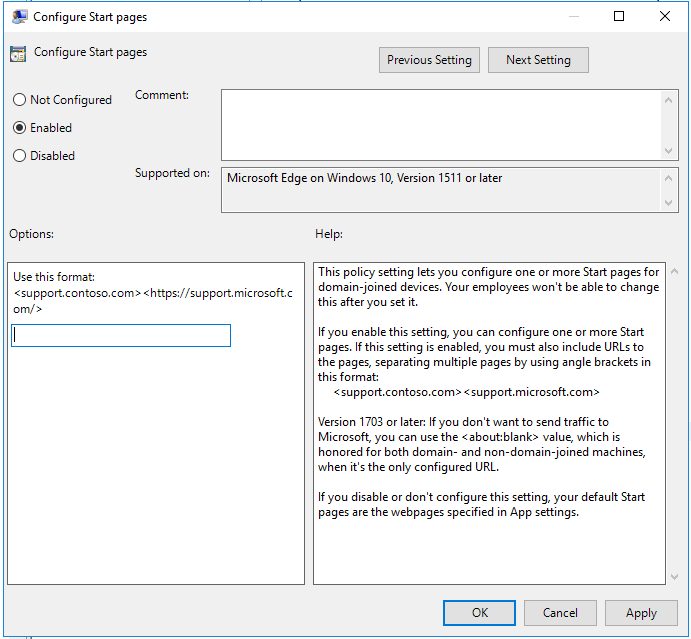 Taming Microsoft Edge Setting a corporate page as start page