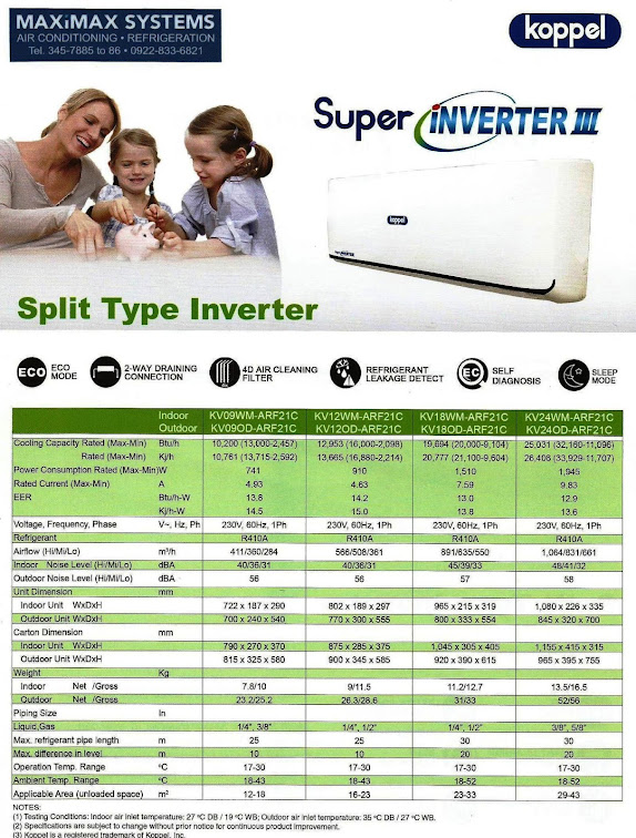 Koppel Split Type Aircon Specifications
