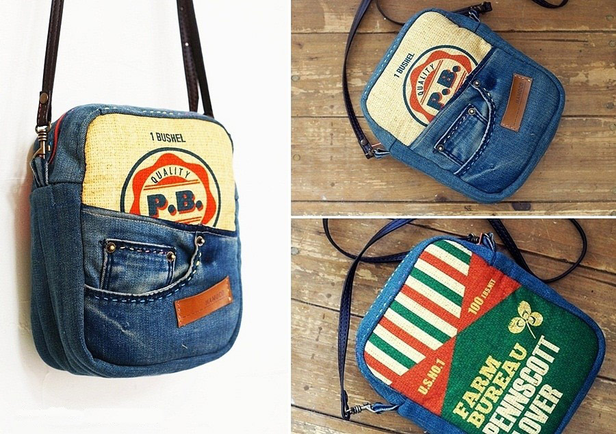 Tutorial: Recycled jeans messenger bag with Zipper. Idea to sew!
