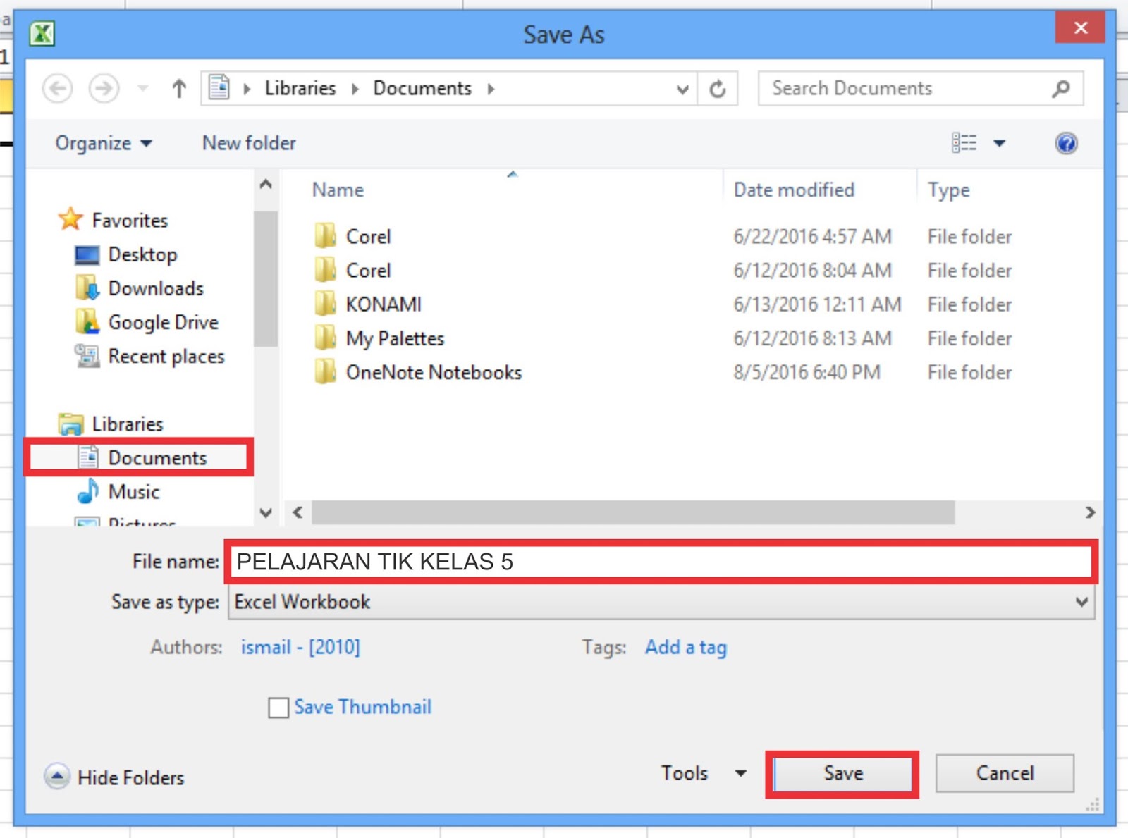 Menyimpan Dokumen Worksheet tidak5