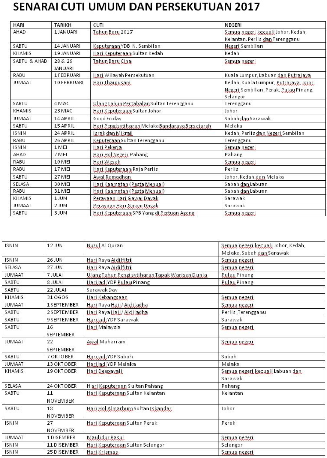 Cuti Umum Dan Cuti Sekolah Tahun 2017  Amry's Blog