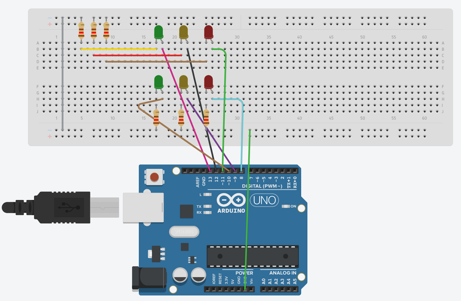 Arduino: 3. Sistema automático de semáforos de cruzamento