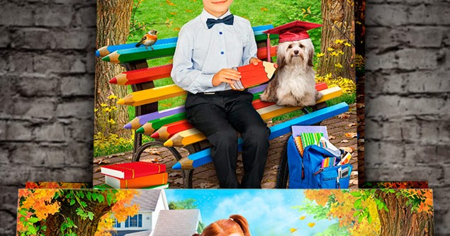 Дизайнерские шаблоны фотокниг: Коллажи "Школьная скамейка"