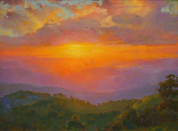 by Peter Adams, "Transcendence, Sunset over Tejon Ranch" - oil on panel | pinturas, obras de arte by Peter Adams, "Transcendence, Sunset over Tejon Ranch" - oil on panel | pinturas, obras de arte, imagenes bellas de paisajes.