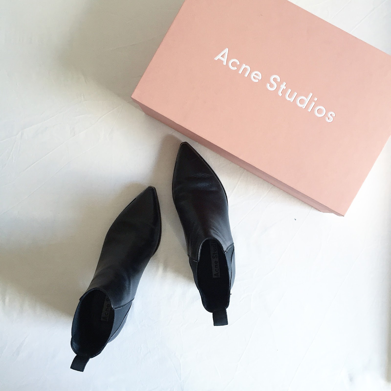acne jensen pointy toe black ankle boot