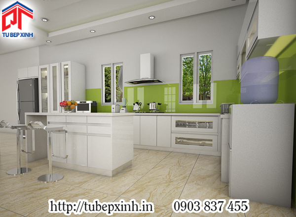 tủ bếp xinh tủ bếp màu trắng tinh có bàn đảo