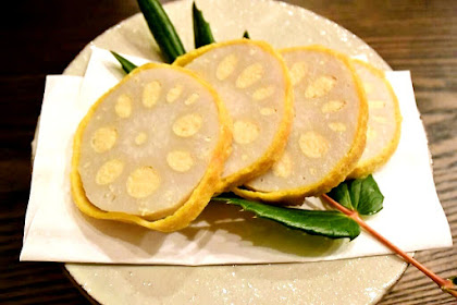 Karashi renkon /deep-fried lotus root with mustard-flavored miso