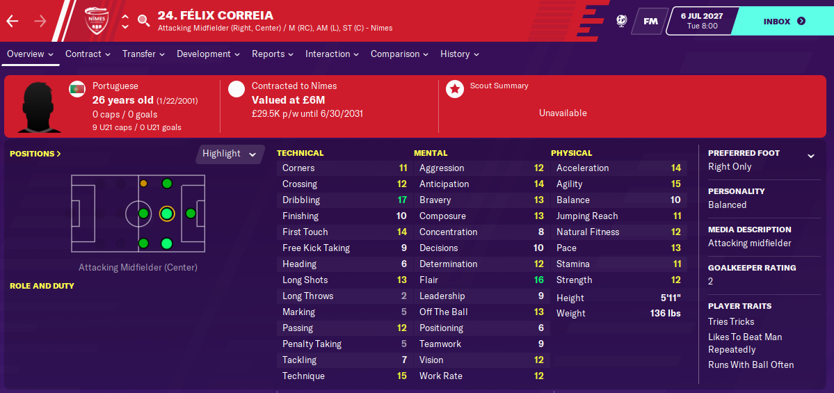 Felix Correia: Attributes in 2027 season