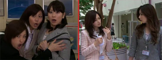 Misaki, Wakamura and Sekiyama with comical faces. / Asou and Maruyama look puzzled after Asou's sneeze.