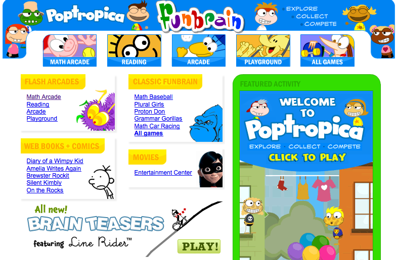 Funbrain games Videos and books for Kids.