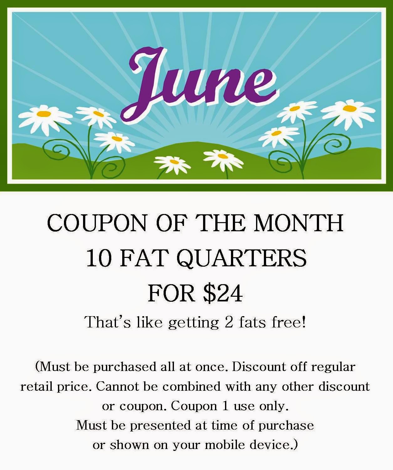 Broadbent's Quilting Chicks June Coupon of The Month