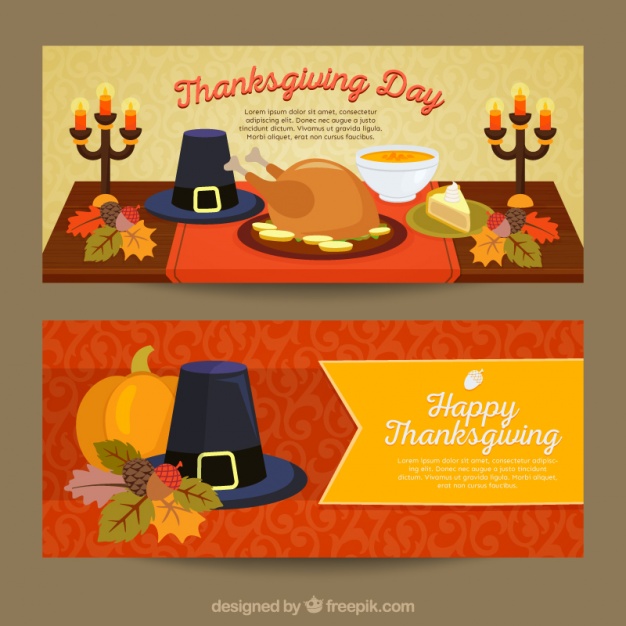 Colorful banners to celebrate thanksgiving Free Vector