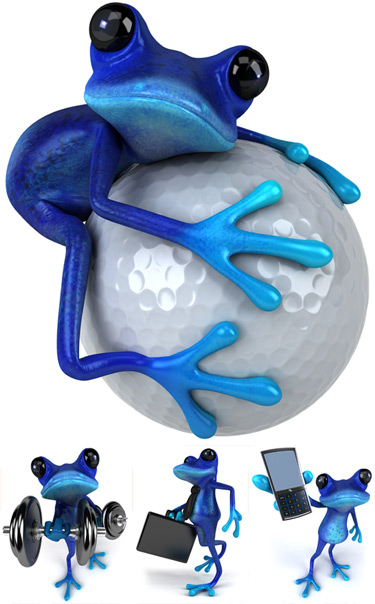 Quality Graphic Resources: Blue Frog holding various objects - 3D Renders