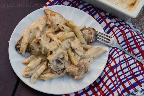 Creamy Penne w/ Chicken & Smoked Sausage {HUNGRY book tour} | www.girlichef.com