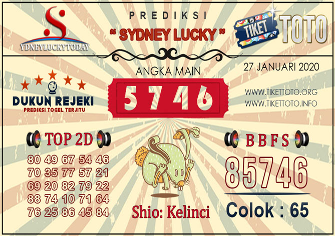Prediksi Togel SYDNEY LUCKY TIKETTOTO 27 JANUARI 2020