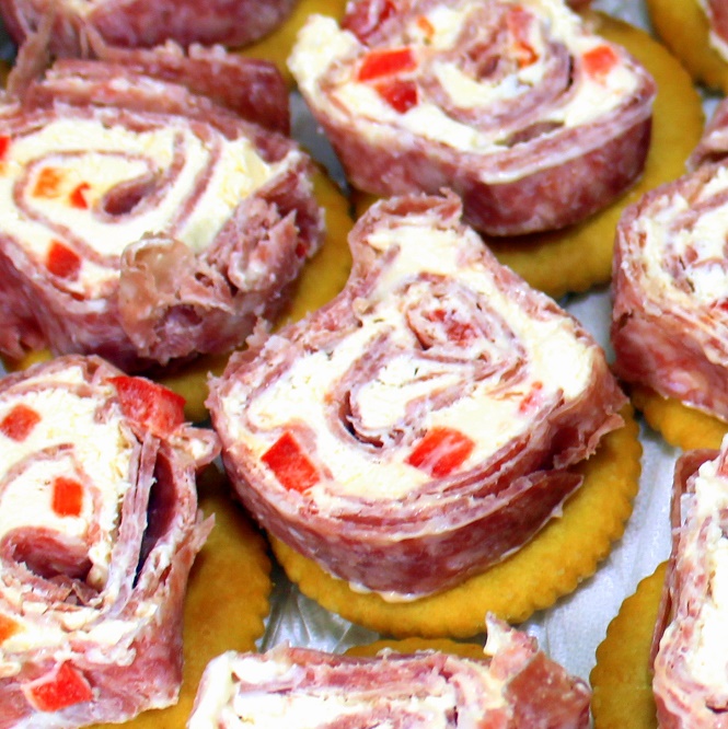 52 Ways to Cook Salami Pinwheel Spirals RollUps Appetizers on a Ritz
