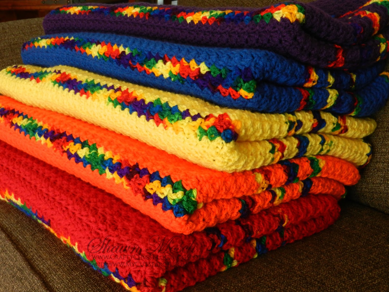 Crafty Chic's Bright Rainbow Blankets Featuring Mexicana Red Heart Yarn