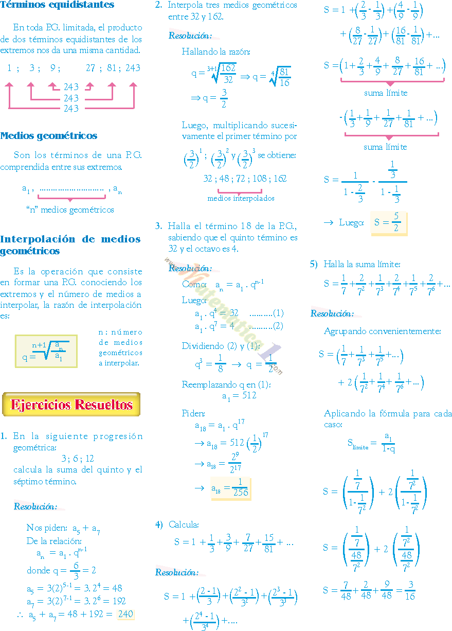 PROGRESIONES GEOMETRICAS EJERCICIOS RESUELTOS Y PARA