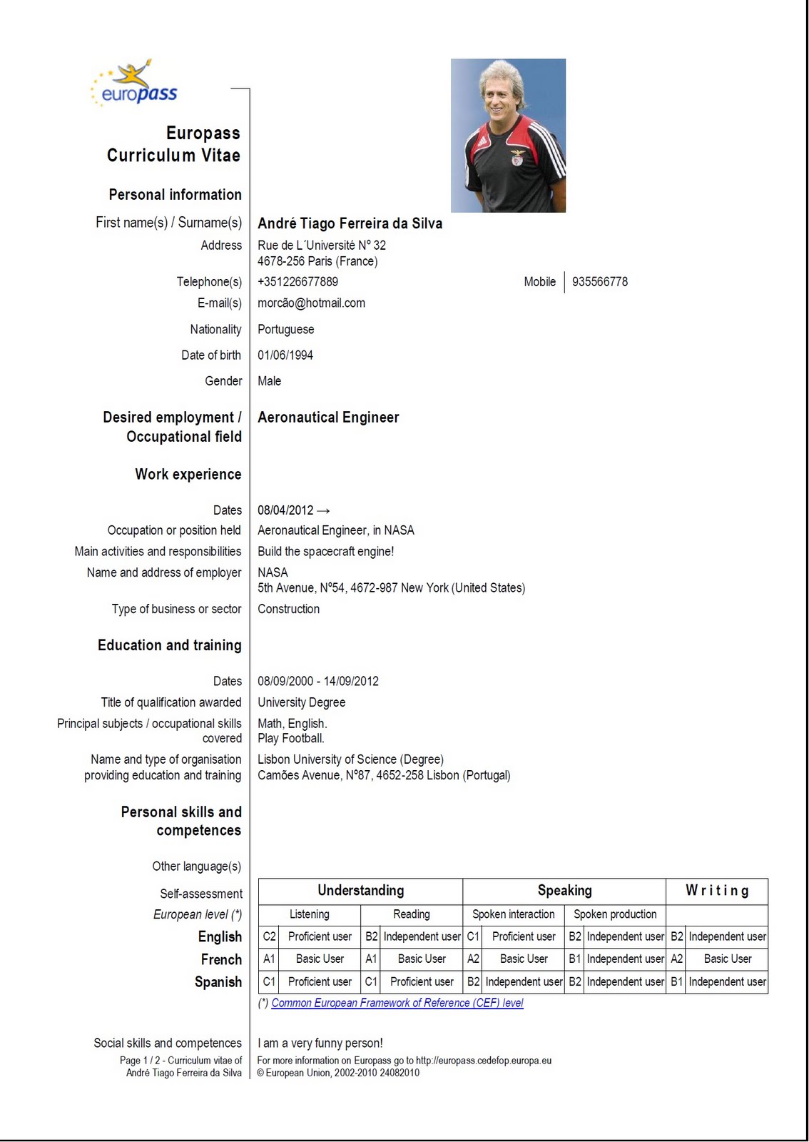 Curriculum Vitae Europass Format In English Online Essays For Sale