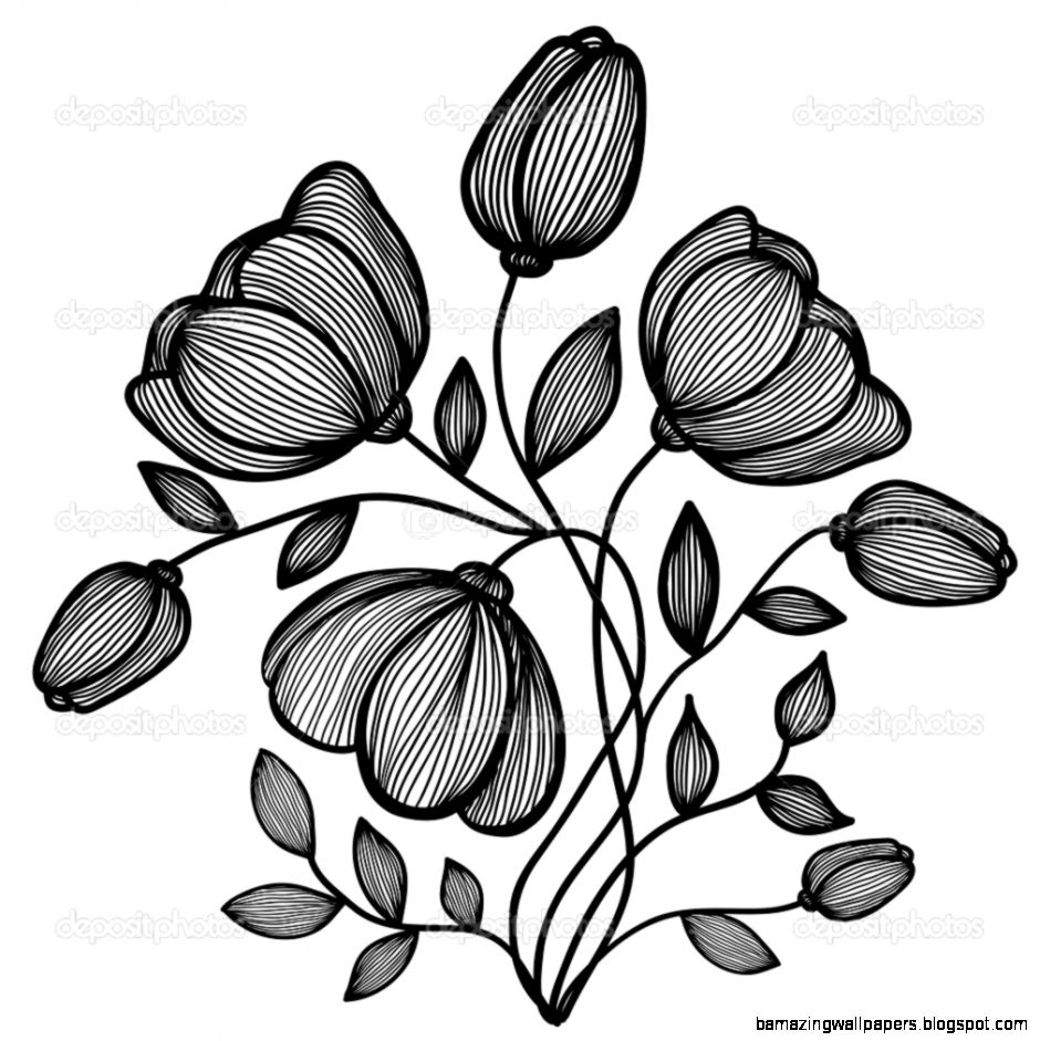 Abstract Black And White Flower Of The Lines Single Isolated On
