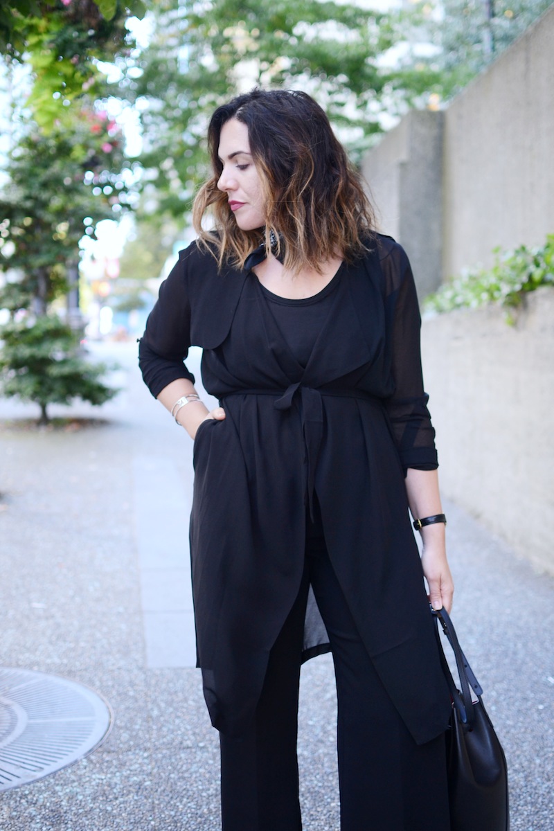 Le Chateau chiffon throwover trench wide leg crop trousers Vancouver fashion blogger covet and acquire aleesha harris