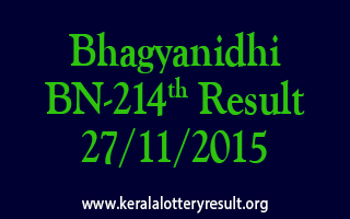 Bhagyanidhi BN 214 Lottery Result 27-11-2015