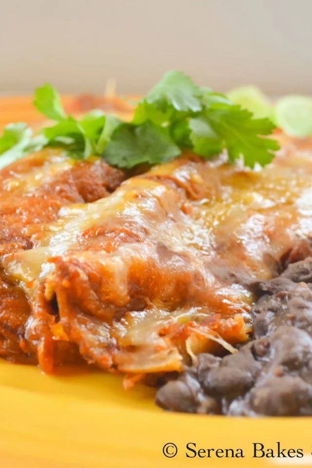 Chicken Enchiladas in Homemade Red Enchilada Sauce from Serena Bakes Simply From Scratch.
