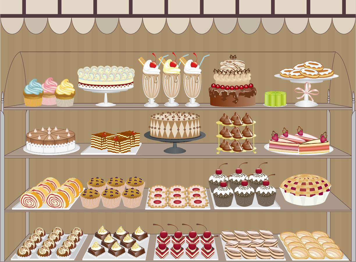 Free Vector がらくた素材庫 ショーケースのスイーツ cartoon showcase store イラスト素材