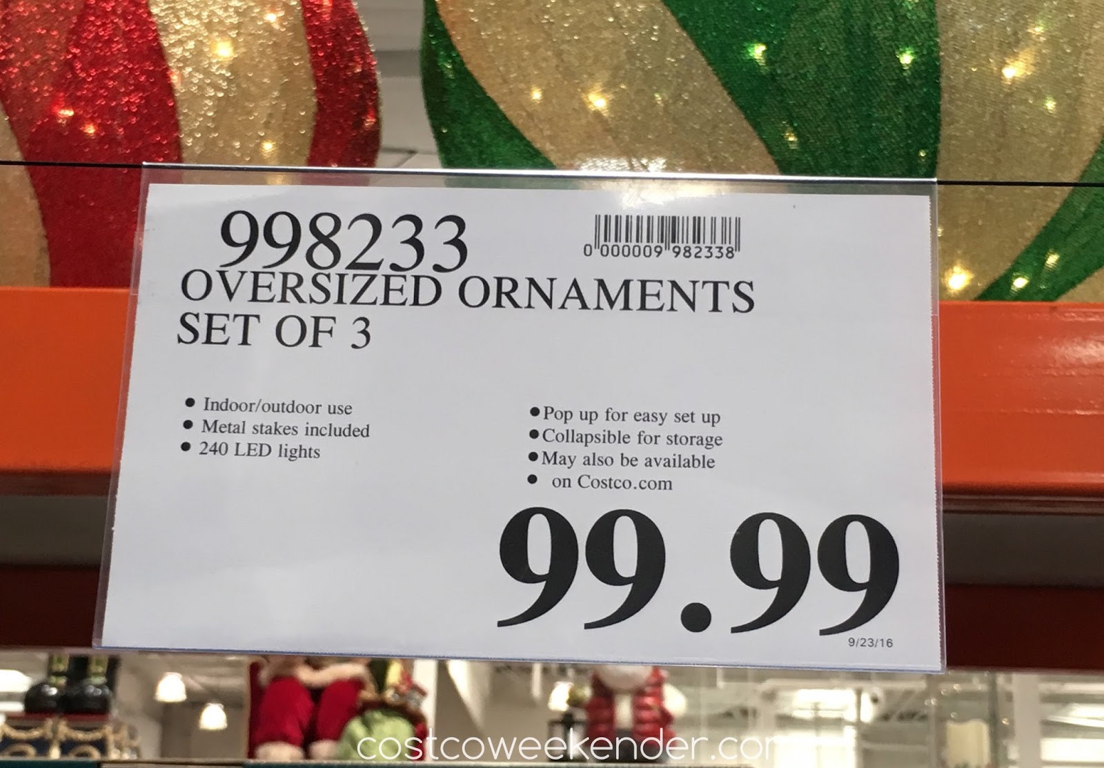 Set of 3 Oversized LED Ornaments Costco Weekender