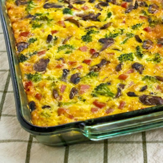 Kalyn's Kitchen® Broccoli, Mushrooms, Ham, and Cheddar Baked with Eggs