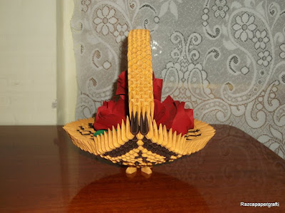 3D Origami  basket with flowers