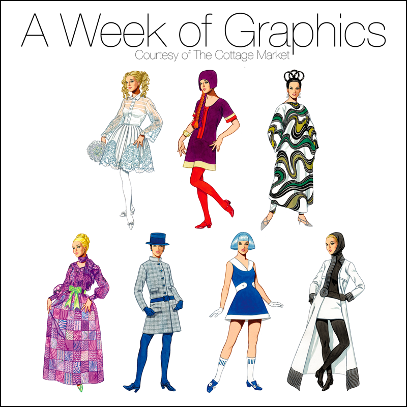 These 60s inspired fashion graphics are fun.
