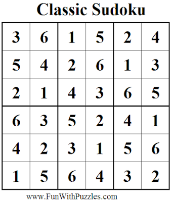 Classic Sudoku (Mini Sudoku Series #38) Solution