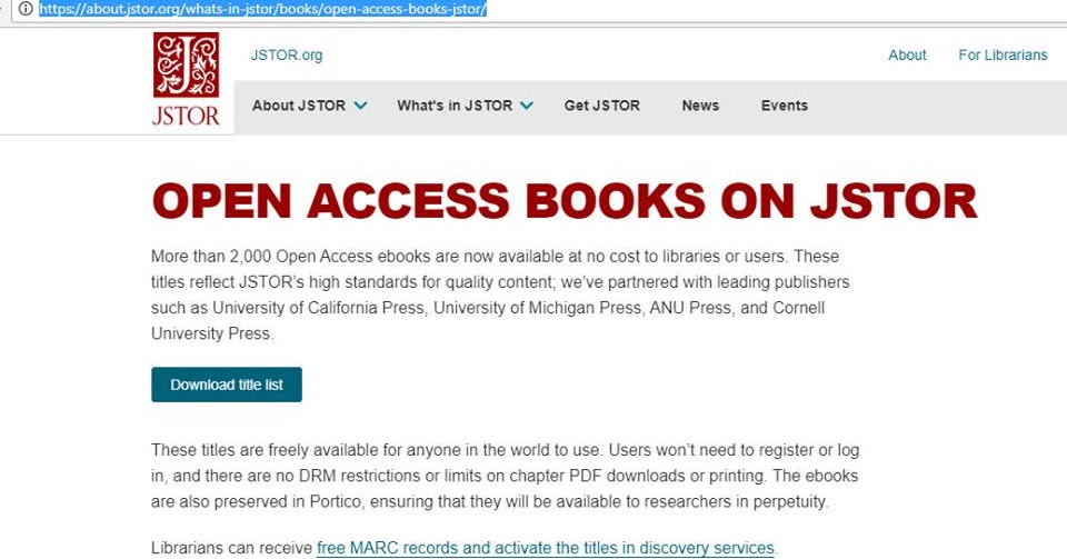 Free Open Access Books on JSTOR