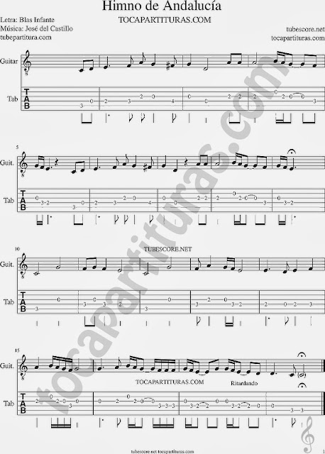  Partitura del Punteo y Tablatura de Guitarra del Himno de Andalucía Tab sheet music for guitar. También incluimos su video tutorial para aprender a tocar el Himno de Andalucía