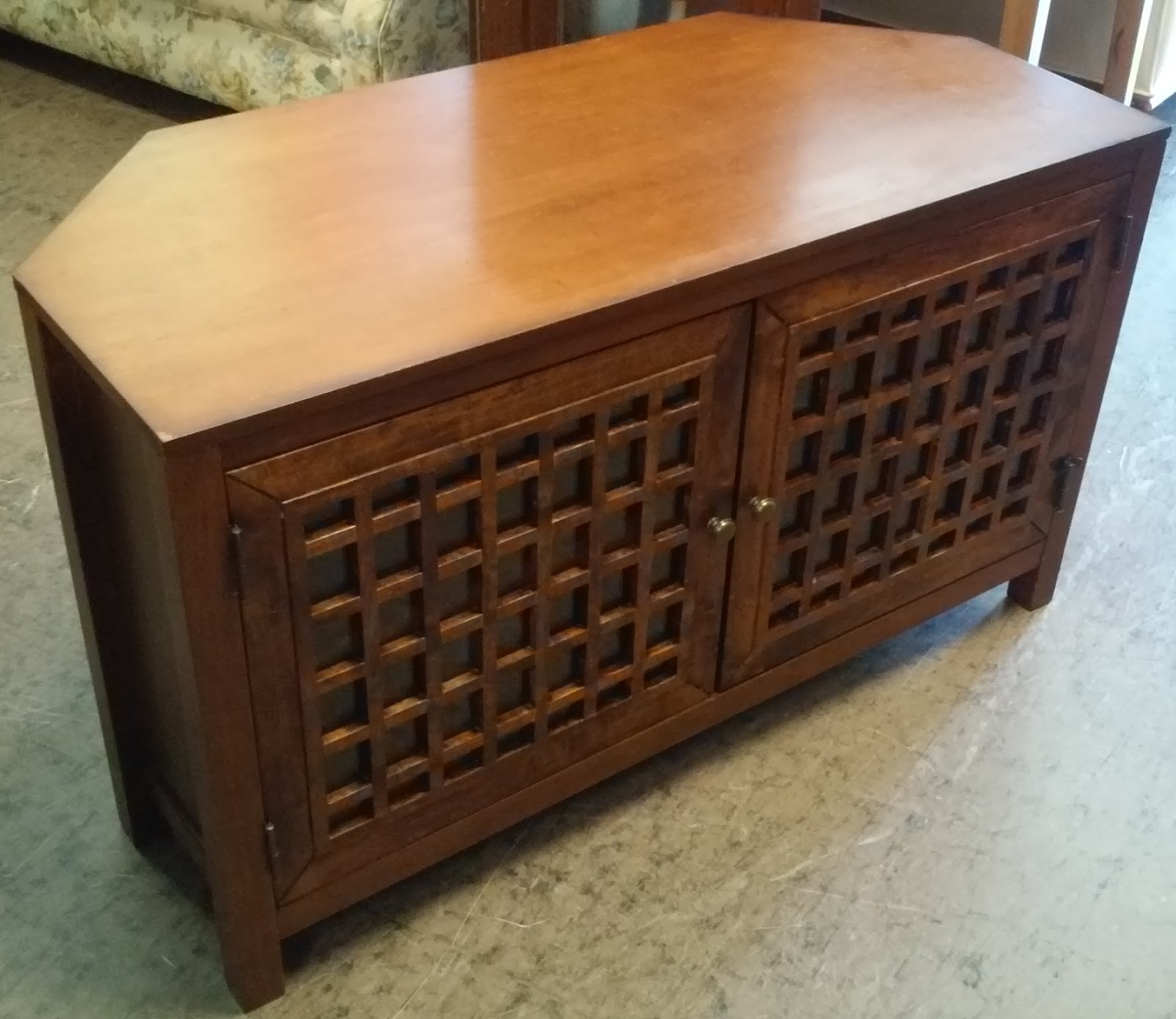 UHURU FURNITURE & COLLECTIBLES SOLD 4 1 /2' Asian Teak Corner TV Stand