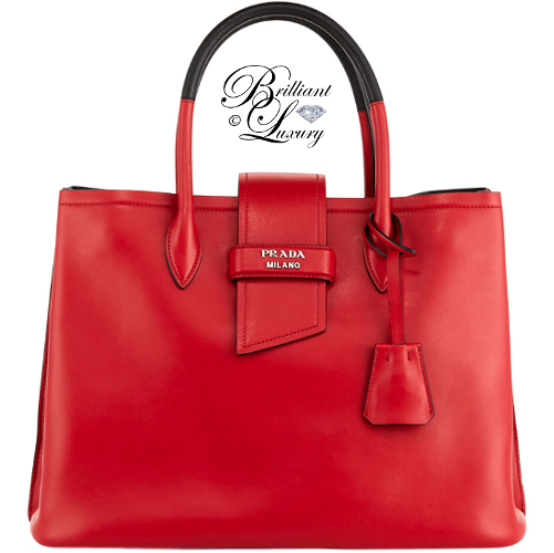 ♦Prada red ribbon buckle soft calf tote bag #prada #bags #red #brilliantluxury