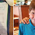Boy slides a note on the table – when the policeman reads it, he jumps out of his chair