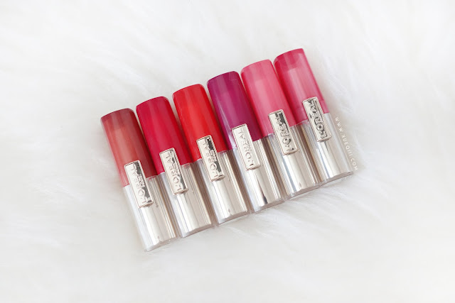 L'Oreal Shine Caresse CC Genius Balm Review and Swatches - Daydream Beige, Fearless Red, Runway Orange, Drama Burgundy, Statement Pink, Ispahan Rose