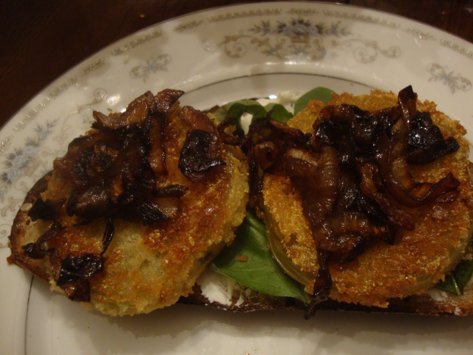 Former Food Junkie Fried Green Maters with Basil, Goat Cheese, and