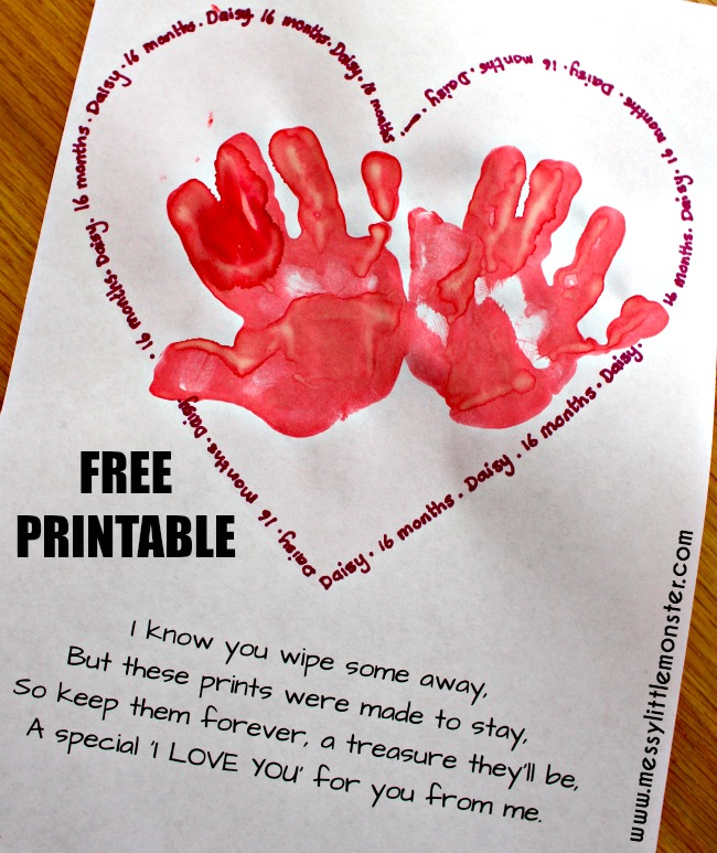 Handprint Keepsake Poem Messy Little Monster