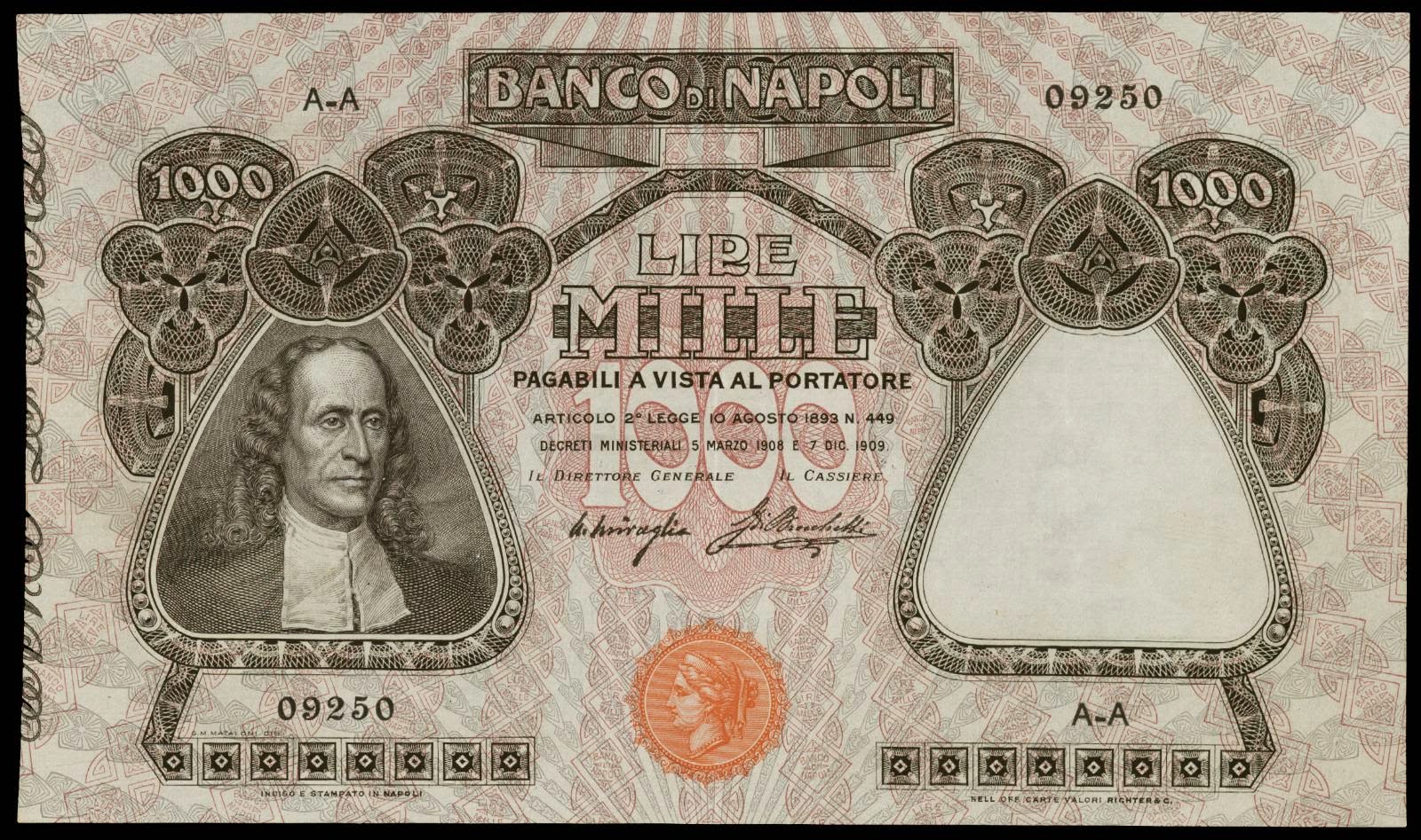 Italy 1000 Lire banknote 1909 Banco di NapoliWorld Banknotes & Coins