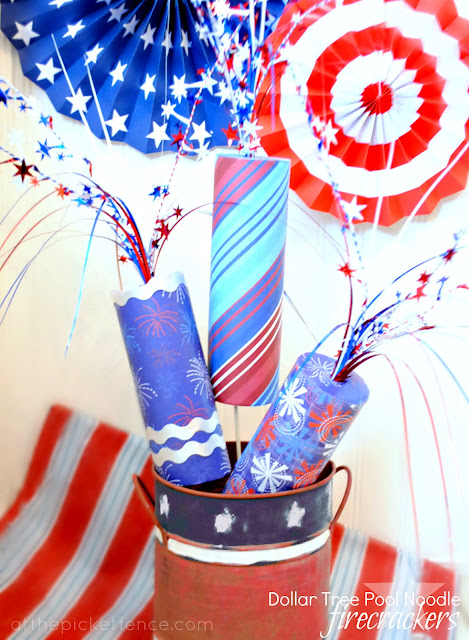 4th of July, pool noodle, craft, patriotic, firecrackers, Dollar Tree