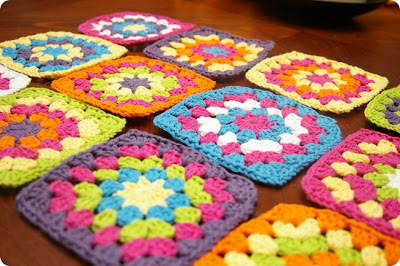 colorful crocheted granny squares