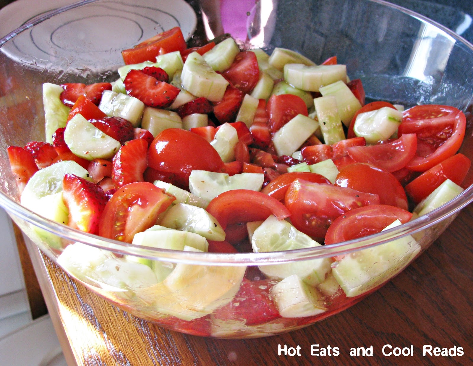 Hot Eats and Cool Reads Cucumber, Strawberry and Tomato Salad with